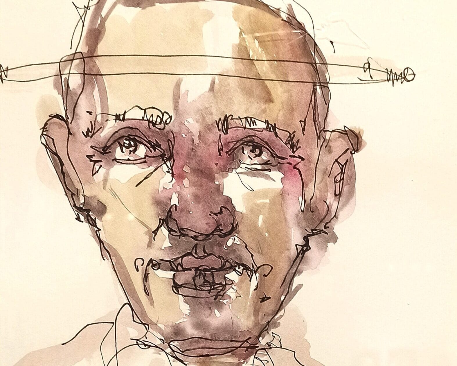 Porträtzeichnung eines Mannes, Kunstwerk im Stil der Wasserfarben.